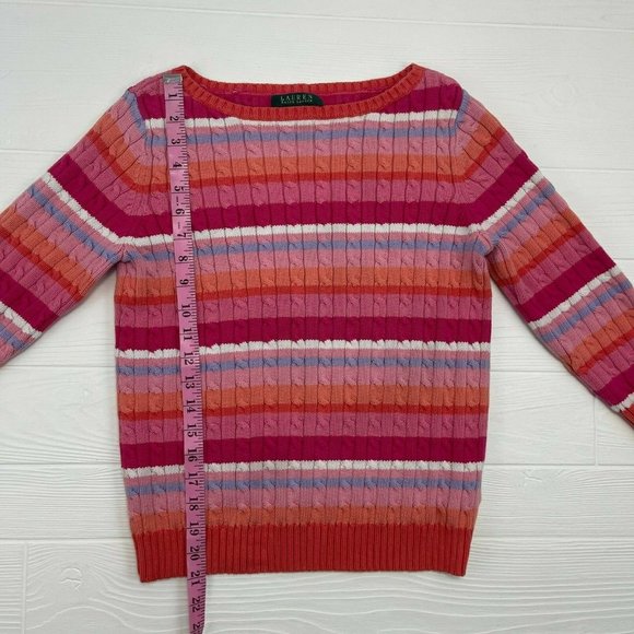 Lauren Ralph Lauren Pink Striped Long Sleeve 100% Cotton Pullover Women's Sz S - Picture 5 of 8